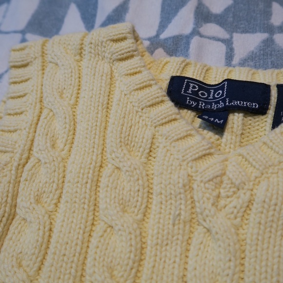 Polo Ralph Lauren Cable Knit Vest Butter Yellow V-neck Logo Academia Old Money - Picture 7 of 8